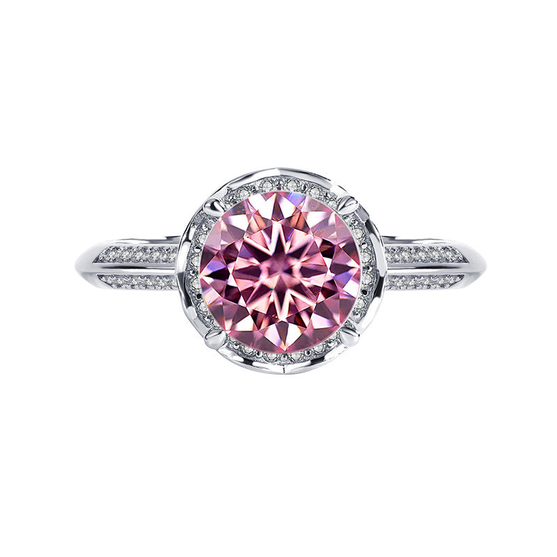 Exclusive for cross-border S925Silver Rose Fountain Colorful Moissanite Ring for Women Pure Silver Platinum Diamond Imitation Diamond Wholesale