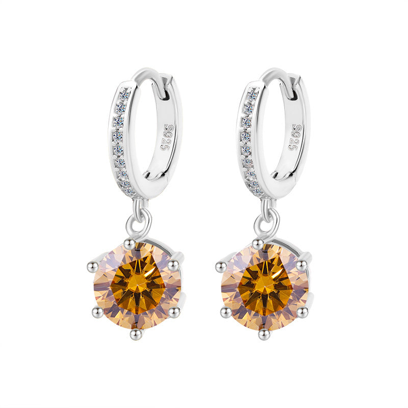 Exclusively for Europe and America S925Silver Classic Six-Prong Moissanite Earrings Moissanite Diamond Earrings for Women Versatile High-End Ear Clips Wholesale