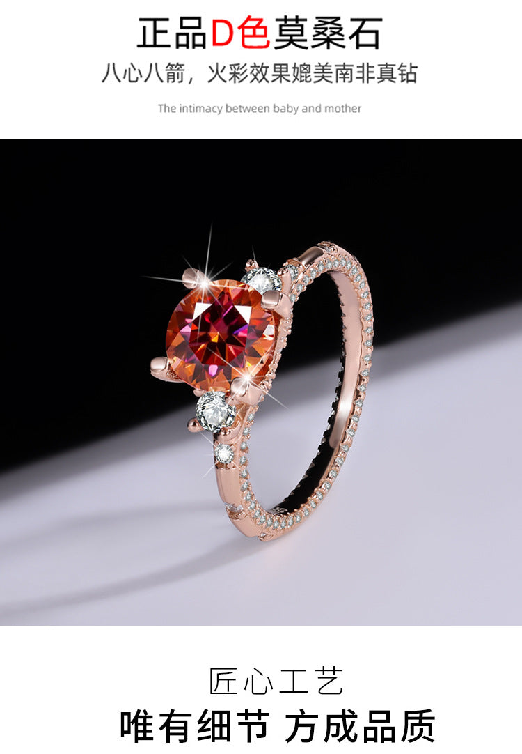 Popular S925Sterling Silver Sparkling Moissanite Diamond Ring Two Carat Birthday Gift Proposal Ring Live Streaming Source Dropshipping