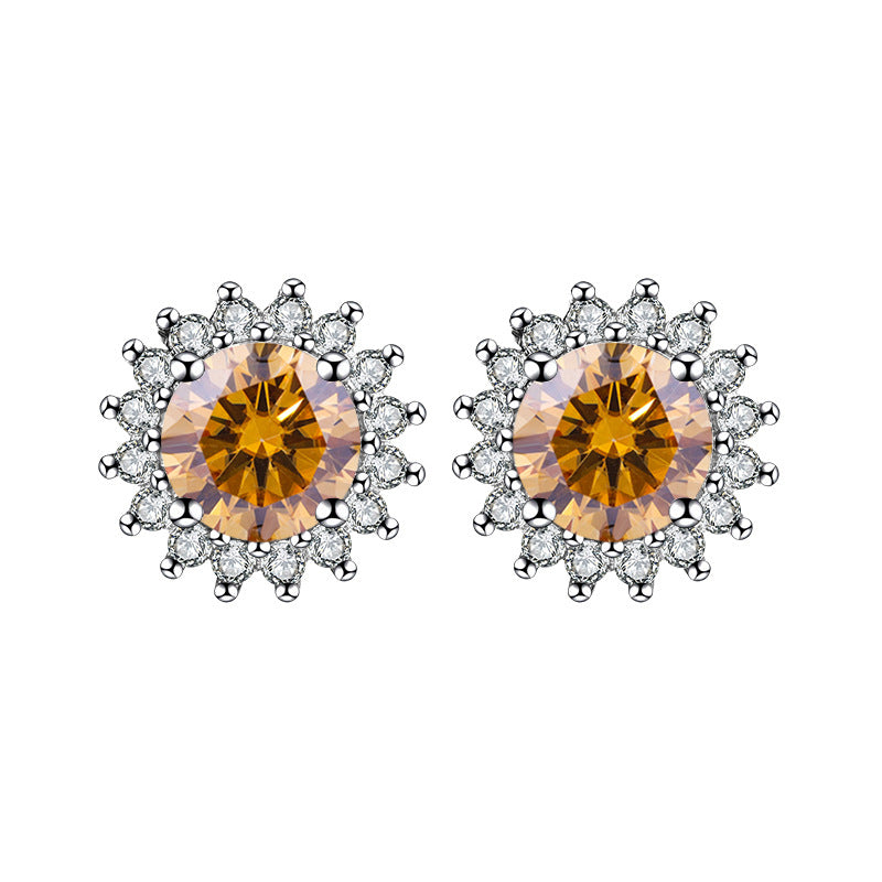 One piece dropshipping S925Pure Stone Sunflower Earrings Unisex Hip Hop Ear Jewelry High-end Jewelry Feel TikTok Wholesale