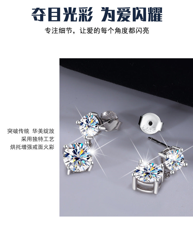 Best seller in europe and america S925Sterling Silver Moissanite Tassel Four-Prong Earrings Korean Style Full Diamond Moissanite Earrings Factory Wholesale