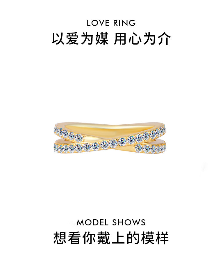 Cross-border Factory Wholesale S925Sterling Silver Cross Ring Moissanite Double Stacked Ring Simple High-end Ring Jewelry