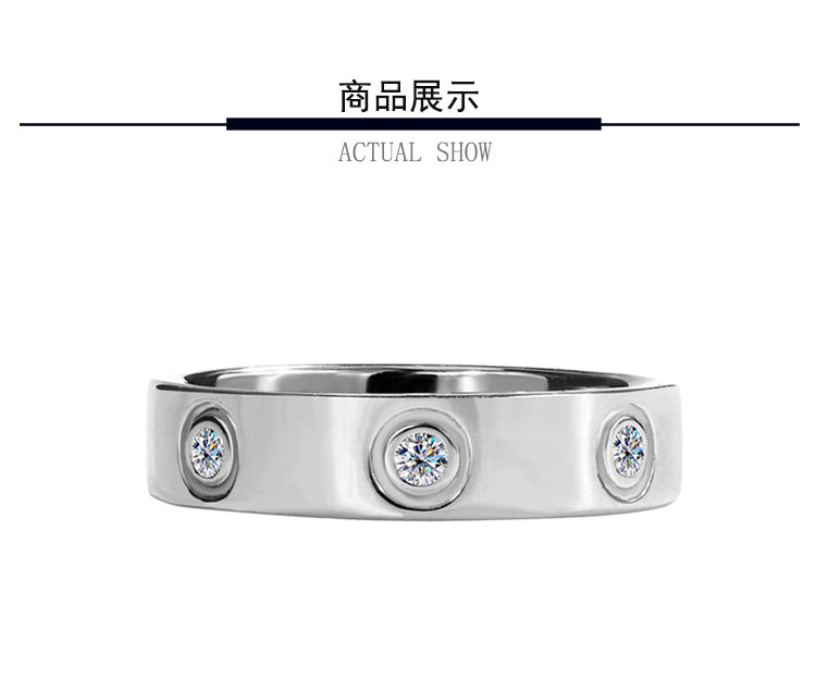 Manufacturer's Cross-Border Hot Sale925Silver Moissanite Simple7Diamond Women's Ring White Gold Diamond Simulated Diamond Ring Couple Ring