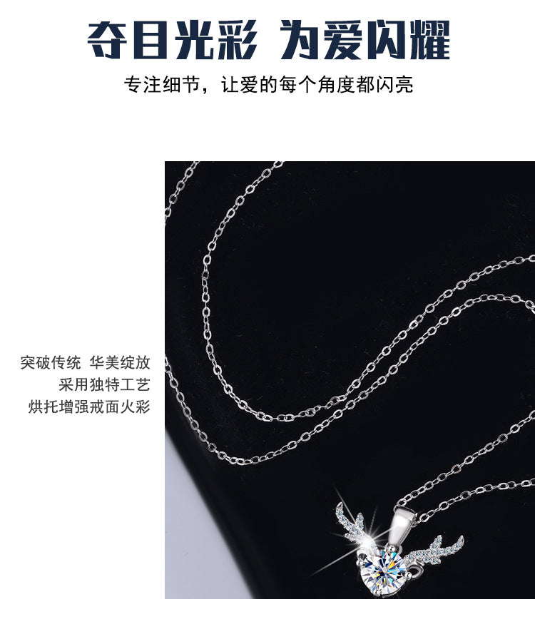Cross-border Factory Wholesale S925Sterling Silver Moissanite Necklace with Deer Antler Pendant Fashionable High-end Versatile