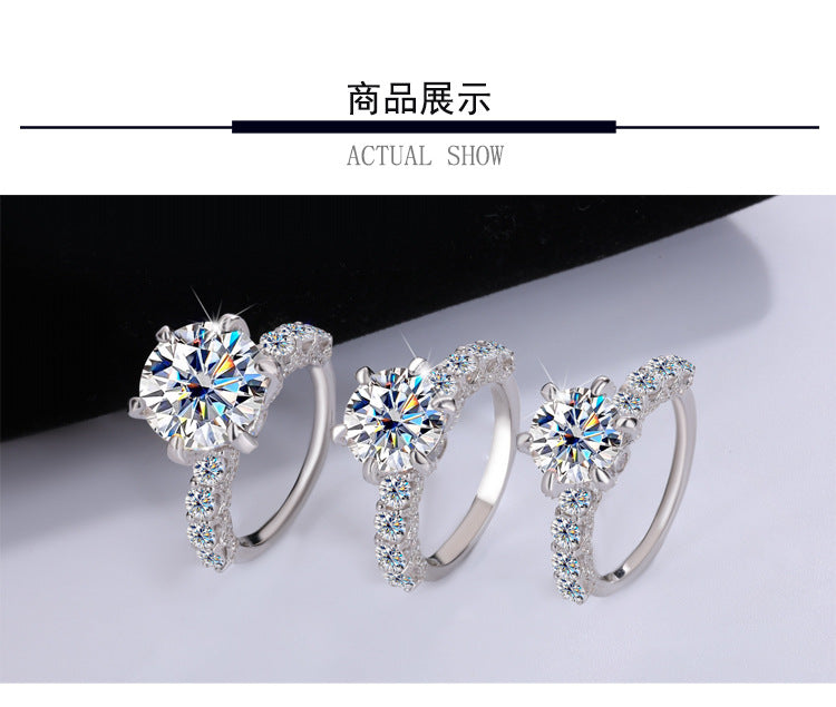 S925Silver Luxury Inlaid Moissanite White Moonlight Ring Light Luxury Exquisite Fashion High-end Goddess Style Women's Ring Factory Wholesale