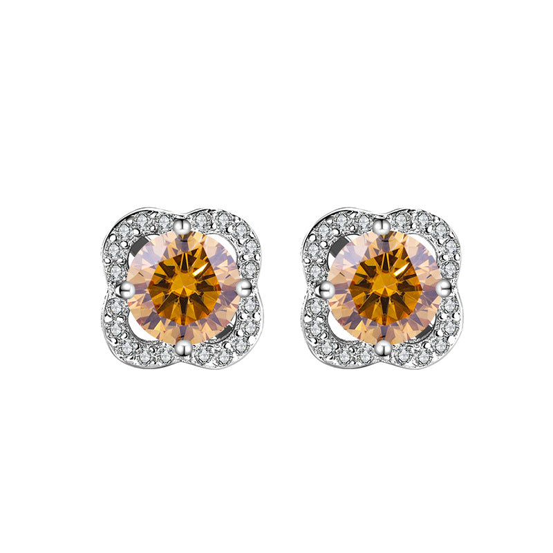 S925Pure Silver Moissanite Four-Leaf Clover Original High-End Earrings Cluster Full Diamond Elegant Simple Women's Earrings Wholesale