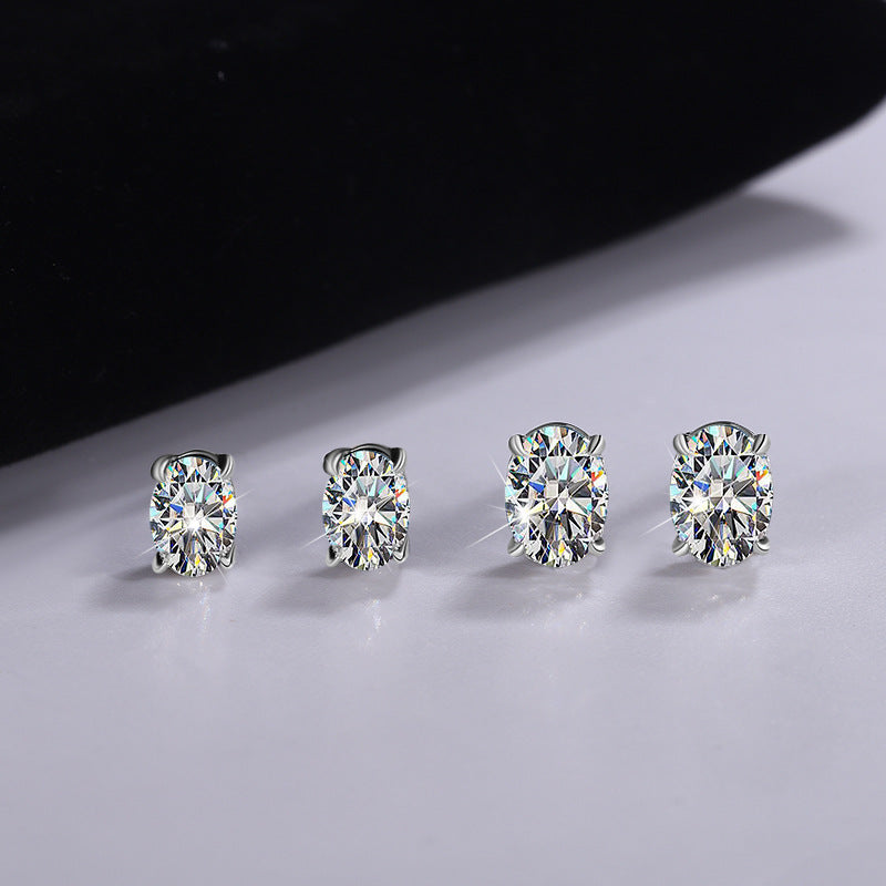 Cross-border hot selling925Sterling Silver Pigeon Egg Moissanite Egg Shape4Claw Earrings for Women, Chanel Style Earrings, In Stock Wholesale