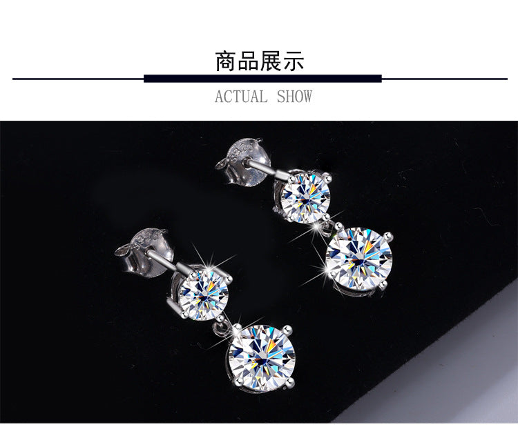 Best seller in europe and america S925Sterling Silver Moissanite Tassel Four-Prong Earrings Korean Style Full Diamond Moissanite Earrings Factory Wholesale
