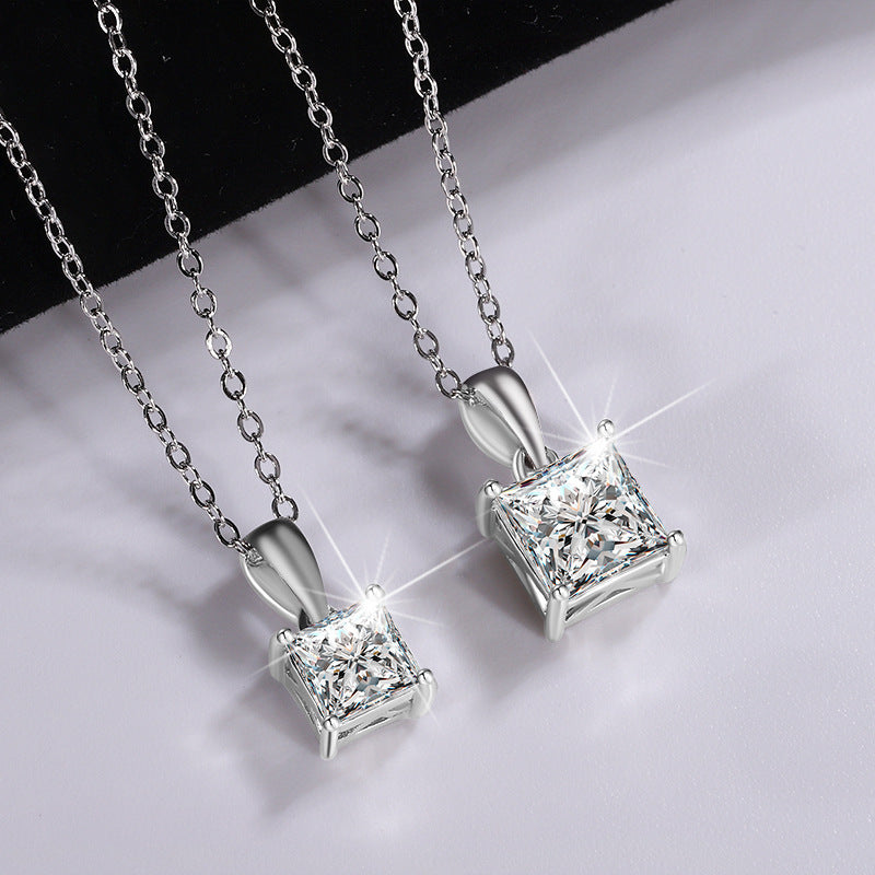 Cross-Border S925Sterling Silver Moissanite Necklace Irregular Diamond Princess Cut Pendant Women's Fashion Collarbone Chain Factory Wholesale