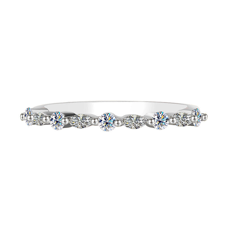 S925Sterling Silver Marquise Moissanite Ring for Women, European and American Trendy Stackable Ring, Double Layer Wearable Women's Ring, Factory Wholesale
