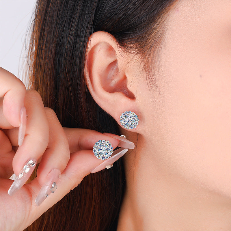 Europe and america cross border S925Sterling Silver Hip-Hop Style Full Diamond Moissanite Trendy Personality High-End Unisex Earrings