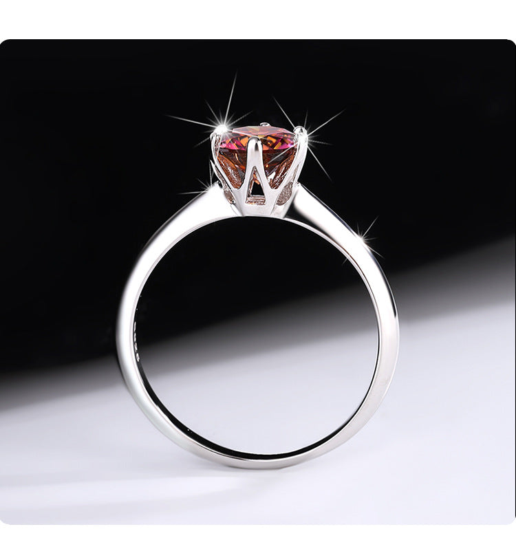 S925Sterling Silver Ring T Home Six-Prong Colorful Moissanite Women's Ring Classic Six-Prong Diamond Ring Proposal Ring Wholesale