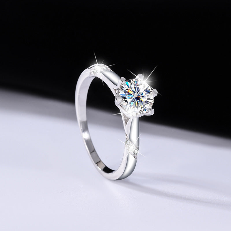 S925Moissanite Ring Psychic Six-Claw Wedding Proposal Pure Silver Ring Moissanite Open Female Direct Manufacturer Sale