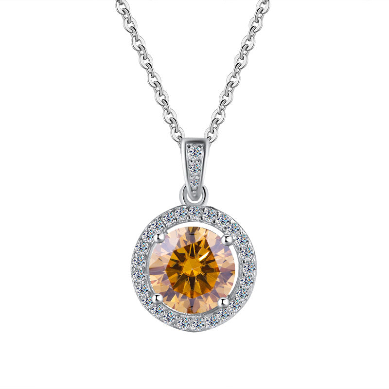 Cross-Border S925Sterling Silver Four-Claw Round Bag Necklace for Women, Moissanite Necklace Pendant, High-End Sweater Chain, Factory Wholesale