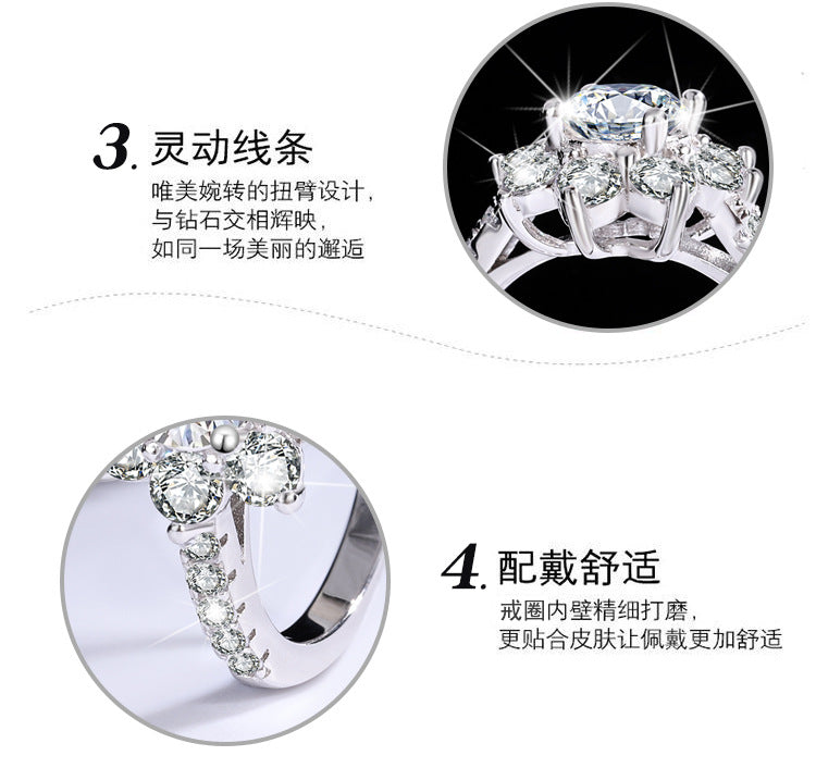 Sterling Silver925Moissanite Ring for Women Silver Ring Flower Diamond Ring TikTok Live Genuine Diamond Source Dropshipping