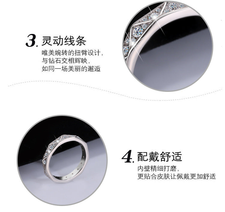 Cross-border hot selling S925Silver and You Companion Couple Rings Moissanite Full Inlay Row Rings Diamond-Shaped Rings Source Factory