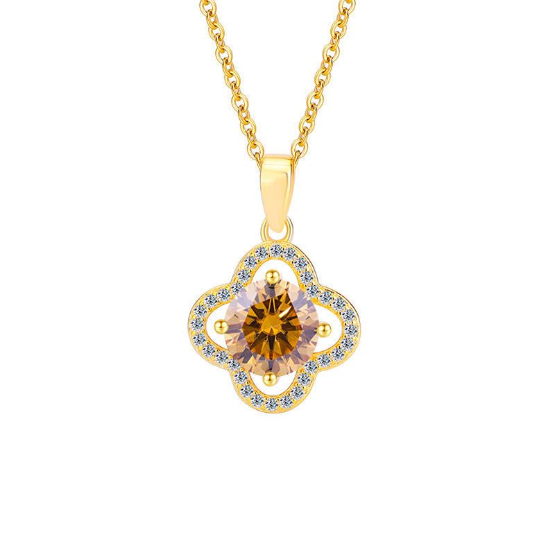 S925Pure Silver Moissanite Flower Necklace Four-Leaf Clover Pendant Light Luxury High-End Moissanite Collarbone Chain Factory Wholesale