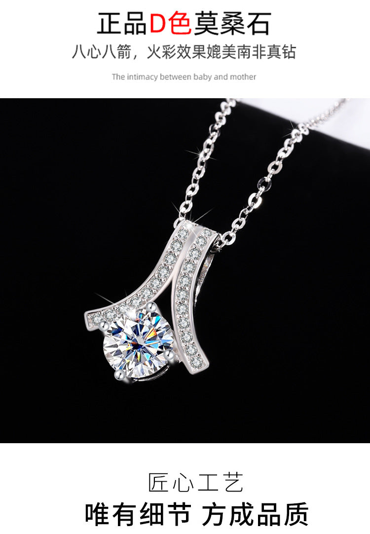 s925Sterling Silver Herringbone Necklace Silver Pendant Moissanite Women's Classic Jewelry Fashion Collarbone In Stock Wholesale