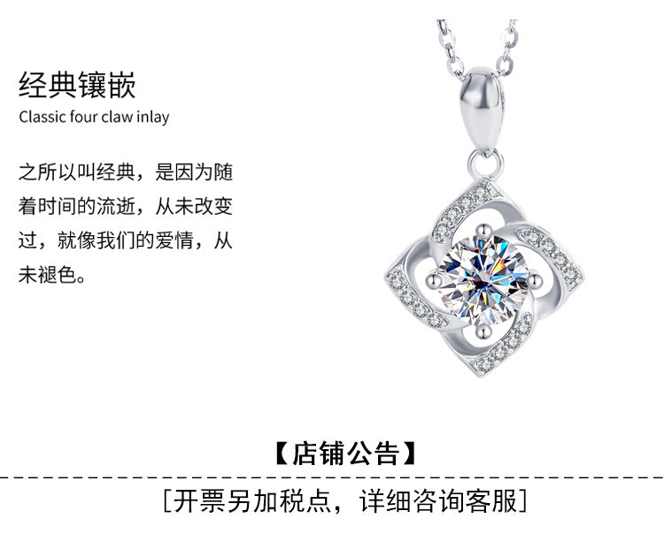s925Sterling Silver Four-Leaf Clover Necklace Silver Pendant Moissanite Necklace for Women Classic Fashion Collarbone Chain In Stock Wholesale