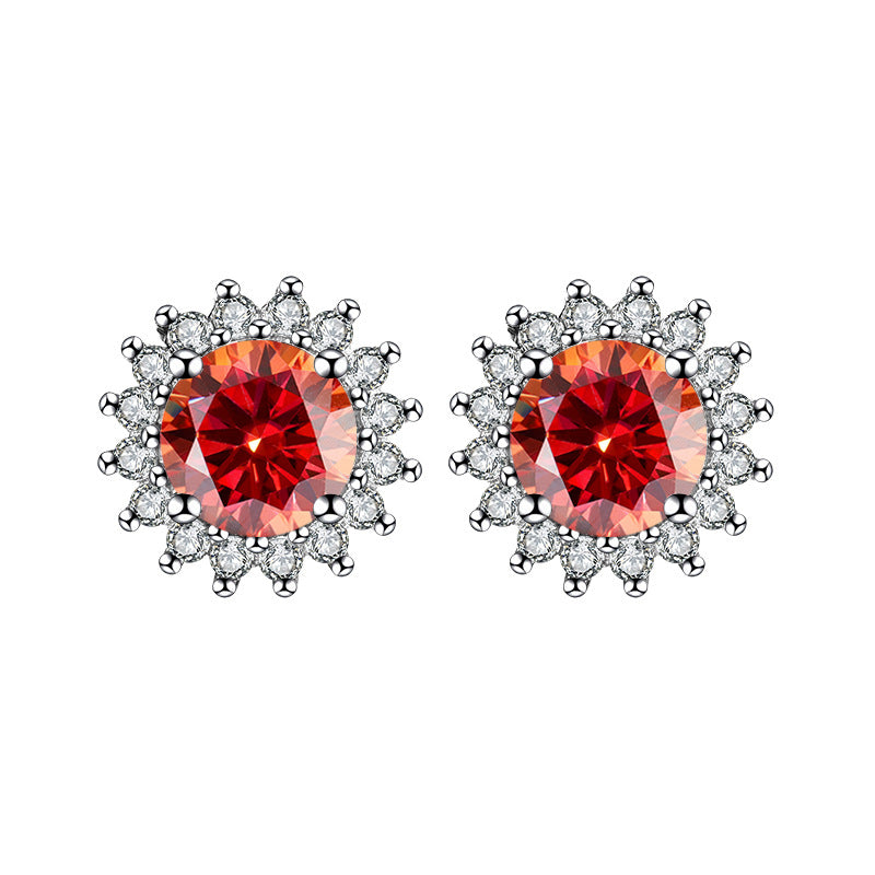One piece dropshipping S925Pure Stone Sunflower Earrings Unisex Hip Hop Ear Jewelry High-end Jewelry Feel TikTok Wholesale