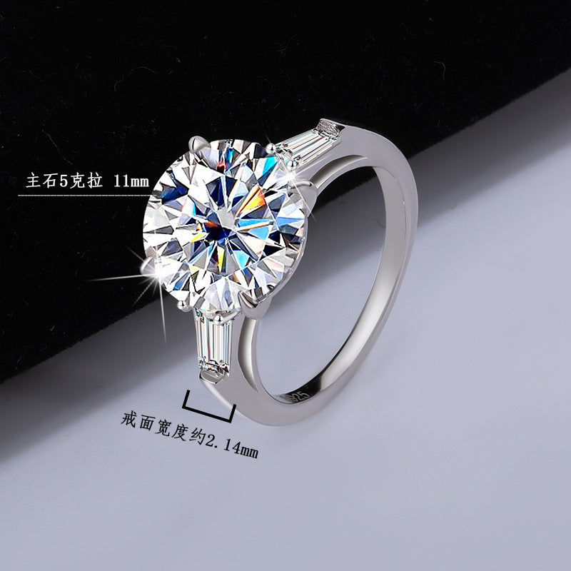 Cross-Border S925Pure Silver Pigeon Egg Four-Claw5Clamoissanite Ring Fashion High-end Women's Ring Factory Wholesale
