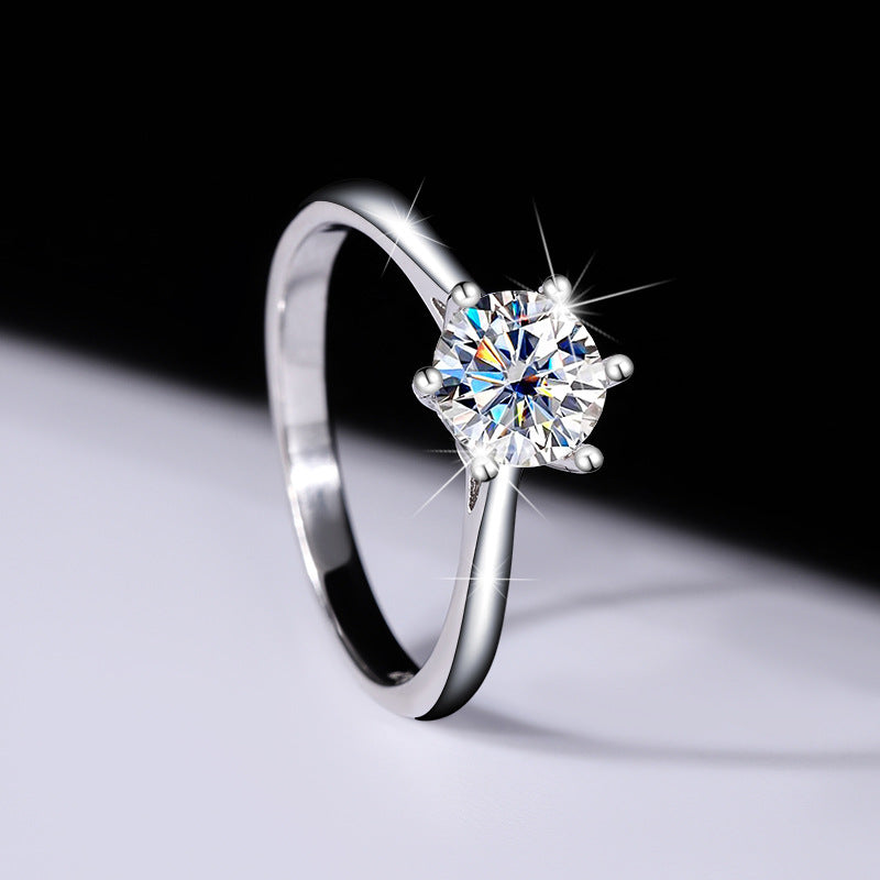 S925Sterling Silver Moissanite Classic Six-Prong Three-Piece Set Women's Ring Necklace Women's Earrings TikTok Live Factory Wholesale
