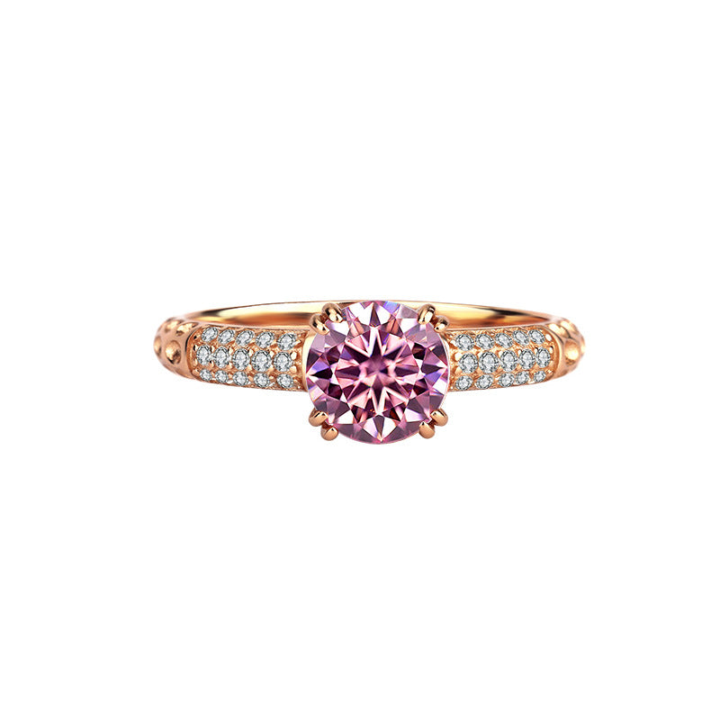S925Sterling Silver Rose Gold Qianxun Moissanite Diamond Ring European and American TikTok Kuaishou Live Factory Wholesale Brilliant Diamond Ring