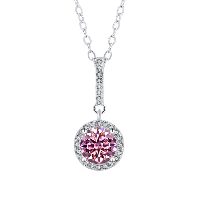 s925Sterling Silver Platinum Plated Round Snowflake Pendant Moissanite Necklace for Women Classic Fashion Collarbone Chain Wholesale