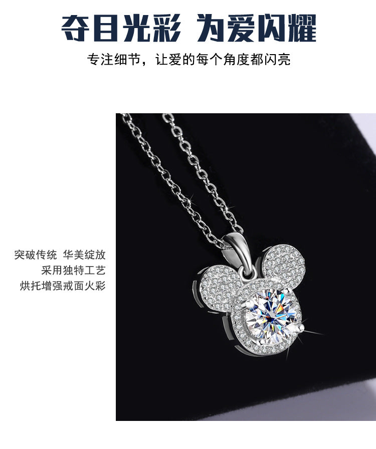 s925Sterling Silver Mickey Pendant1Clamoissanite Necklace for Women Fashionable Diamond Ring Luxury Round Pendant for Women