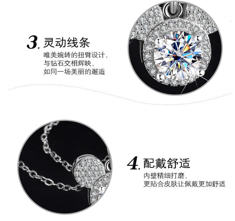 s925Sterling Silver Mickey Pendant1Clamoissanite Necklace for Women Fashionable Diamond Ring Luxury Round Pendant for Women