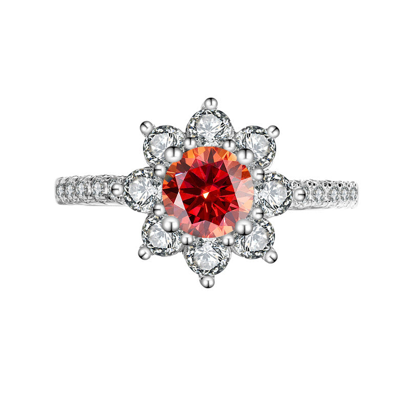 Sterling Silver925Moissanite Ring for Women Silver Ring Flower Diamond Ring TikTok Live Genuine Diamond Source Dropshipping