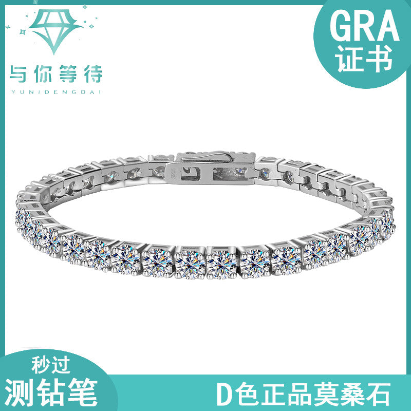 Cross-border hot sale S925Sterling Silver Moissanite Tennis Bracelet New Model Unisex Bracelet Moissanite Factory In Stock Wholesale