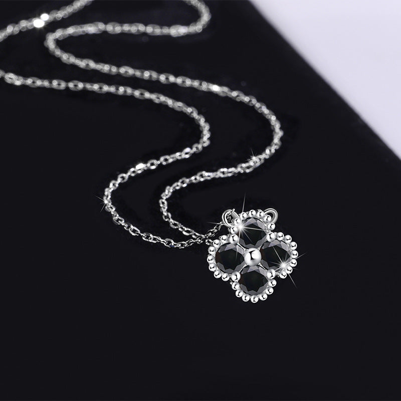 Xiaohongshu Hot Sale S925Sterling Silver Four-Leaf Clover Women's Necklace Moissanite Diamond Pendant Simple Luxury Versatile Collarbone Chain