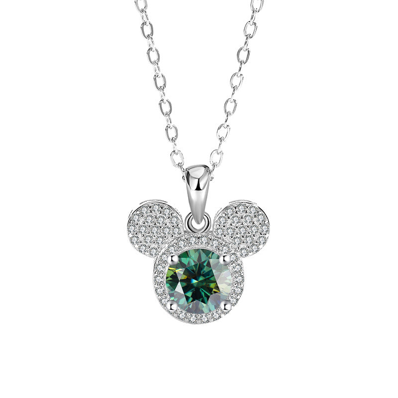 s925Sterling Silver Mickey Pendant1Clamoissanite Necklace for Women Fashionable Diamond Ring Luxury Round Pendant for Women