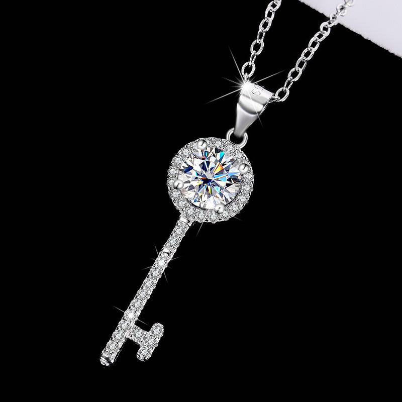s925Sterling Silver Key Necklace Silver Pendant Moissanite Women's Classic Fashion Collarbone Chain In Stock Wholesale Jewelry