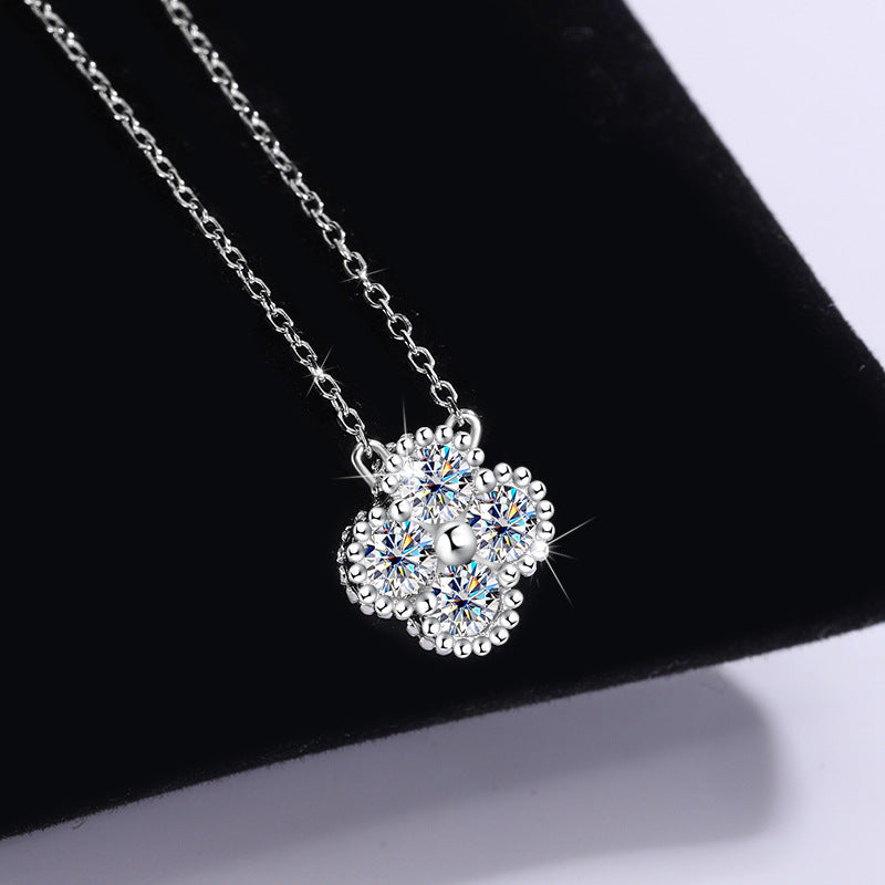 S925Sterling Silver Moissanite Four-Leaf Clover Three-Piece Set Bracelet Necklace Women's Earrings Multiple Styles TikTok Live Factory Wholesale