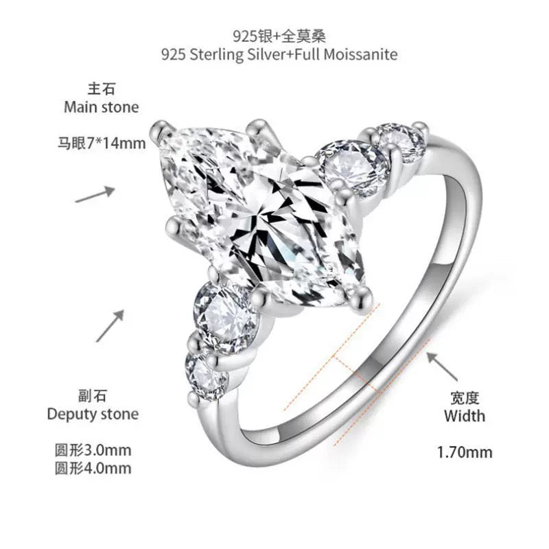 #301 S925 Moissanite 3ct mainstone+0.8ct Deputy stone