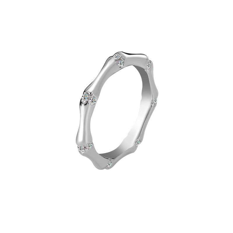 S925Pure Silver French Light Luxury Bamboo Knot Moissanite Ring Simple Fashion Couple Wedding Moissanite Diamond Couple Rings Wholesale