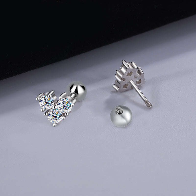 S925Silver Moissanite Heart Simple Clover Screw Earrings for Women Light Luxury Moissanite Jewelry Factory Wholesale