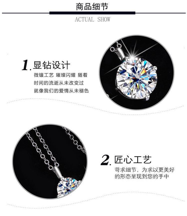 S925Sterling Silver Classic Four-Claw Moissanite Pendant Necklace for Women Fashion High-End Collarbone Chain Jewelry Wholesale
