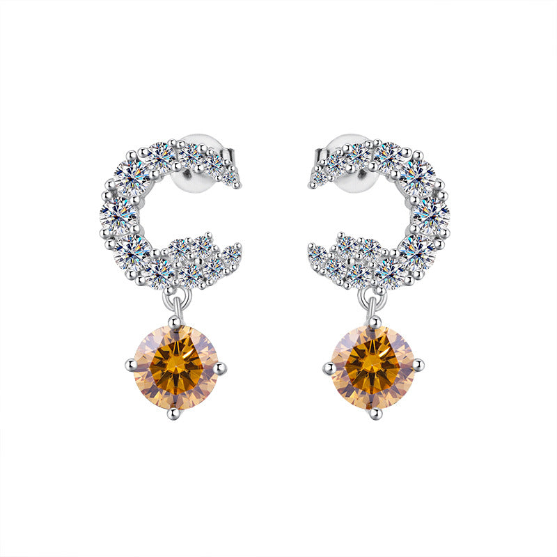 Best seller in europe and america S925Sterling Silver Moissanite Small Moon Earrings Simple Studs Inlaid with Diamonds Light Luxury Earrings Factory Wholesale