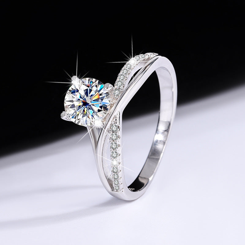 925Sterling Silver D Color Moissanite925Sterling Silver Ring Female Star Galaxy Four-Claw Hot-Selling Classic Wedding Live Streaming Source