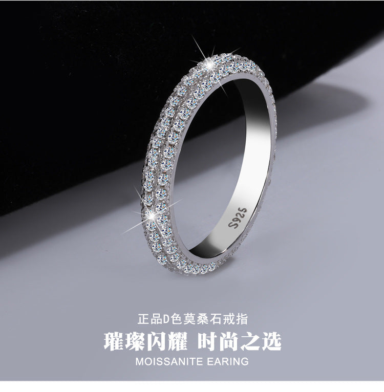 Cross-border hot sale S925Sterling Silver Moissanite Full Diamond Ring Fashionable Elegant Women's Ring Non-Fading Factory Wholesale