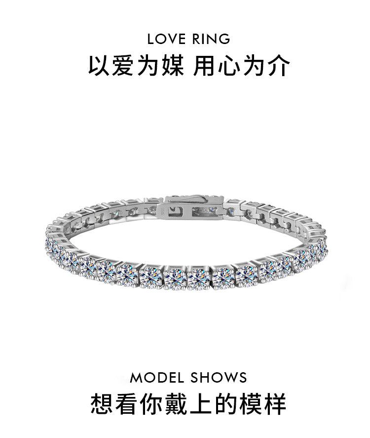 Cross-border hot sale S925Sterling Silver Moissanite Tennis Bracelet New Model Unisex Bracelet Moissanite Factory In Stock Wholesale