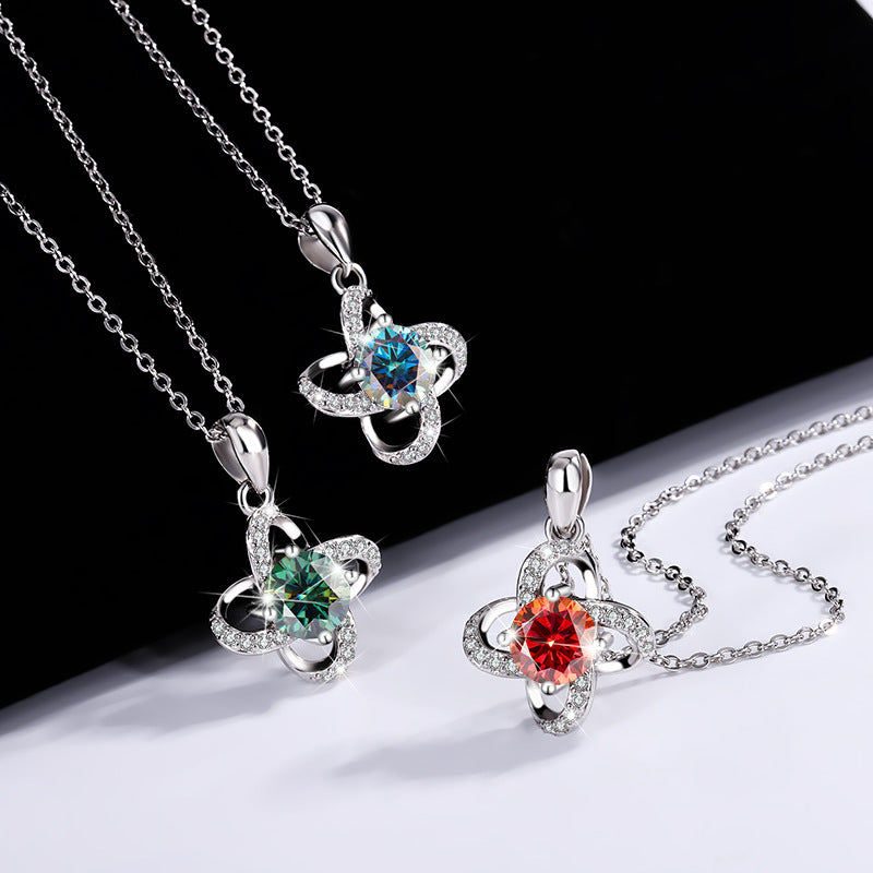 s925Pure Silver Niche Light Luxury Lucky Clover Silver Pendant Moissanite Necklace for Women Classic Fashion Collarbone Chain Wholesale