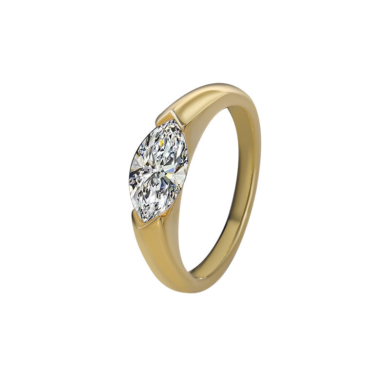 Best seller in europe and america S925Sterling Silver Moissanite Horse Eye Ring Simple Fashion High-end Classic Women's Ring Factory Wholesale