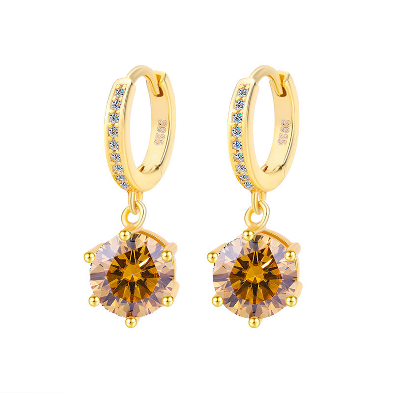 Exclusively for Europe and America S925Silver Classic Six-Prong Moissanite Earrings Moissanite Diamond Earrings for Women Versatile High-End Ear Clips Wholesale