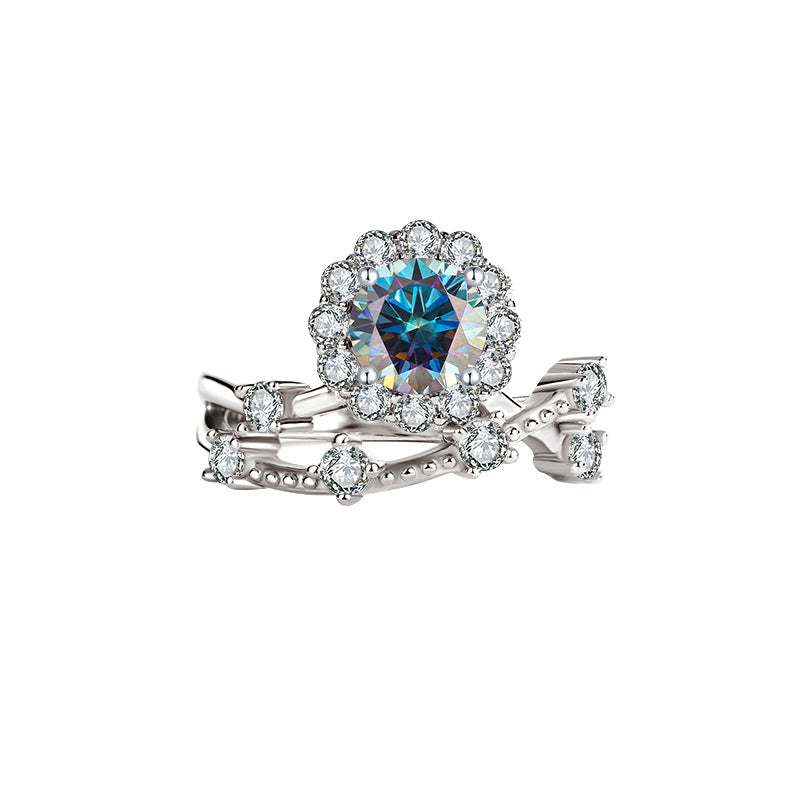 Radiant as a Star1Clamoissanite Ring for Women, Pure Silver, White Gold, Niche Design, Simulated Diamond, Wedding Diamond Ring