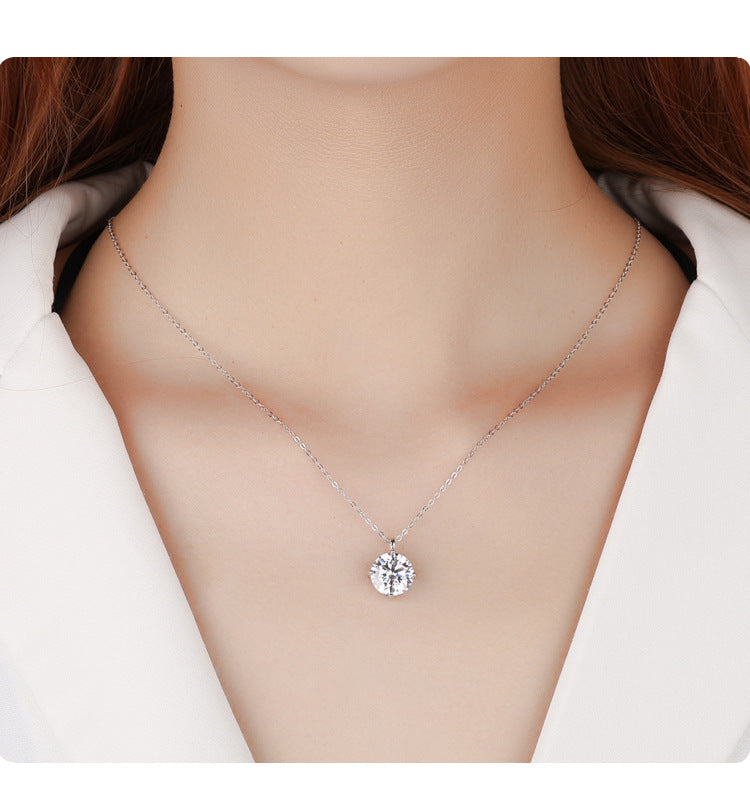 S925Sterling Silver Classic Four-Claw Moissanite Pendant Necklace for Women Fashion High-End Collarbone Chain Jewelry Wholesale
