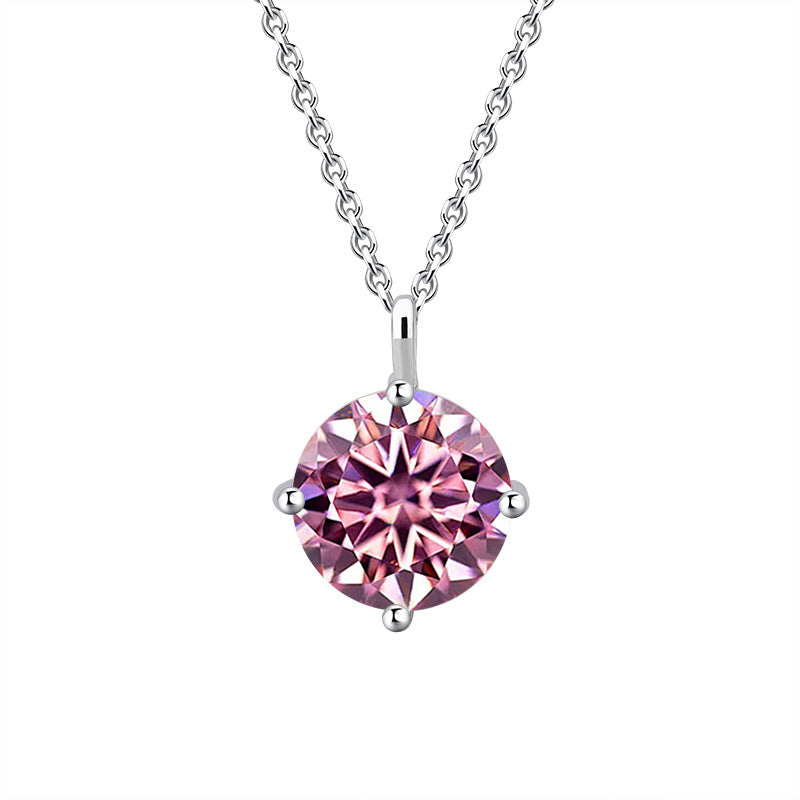 S925Sterling Silver Classic Four-Claw Moissanite Pendant Necklace for Women Fashion High-End Collarbone Chain Jewelry Wholesale